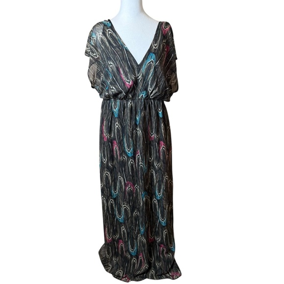 Lane Bryant Maxi Dress 14/16 Multicolor Feather Elastic Waist Southwestern Tribe - Picture 1 of 9